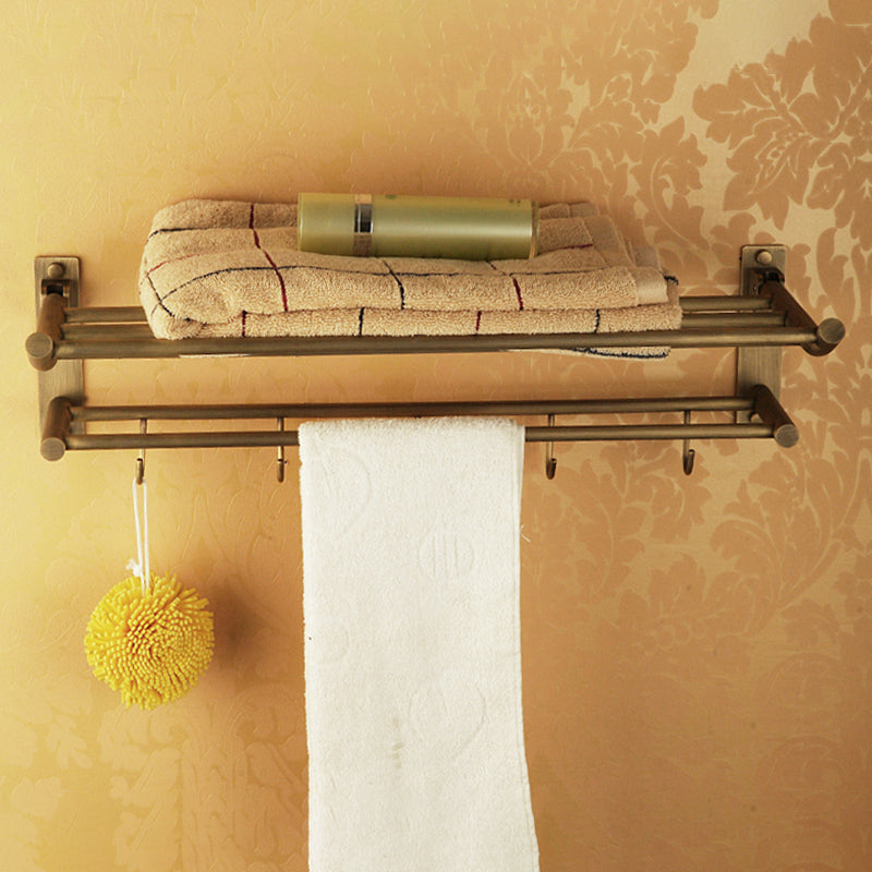 BowLift | Worn Brass Traditional Bathroom Set with Bath Shelf/Paper Holder & Towel Bar