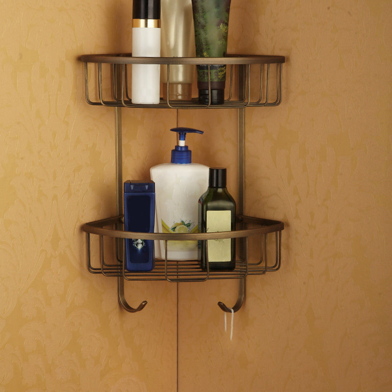 BowLift | Worn Brass Traditional Bathroom Set with Bath Shelf/Paper Holder & Towel Bar