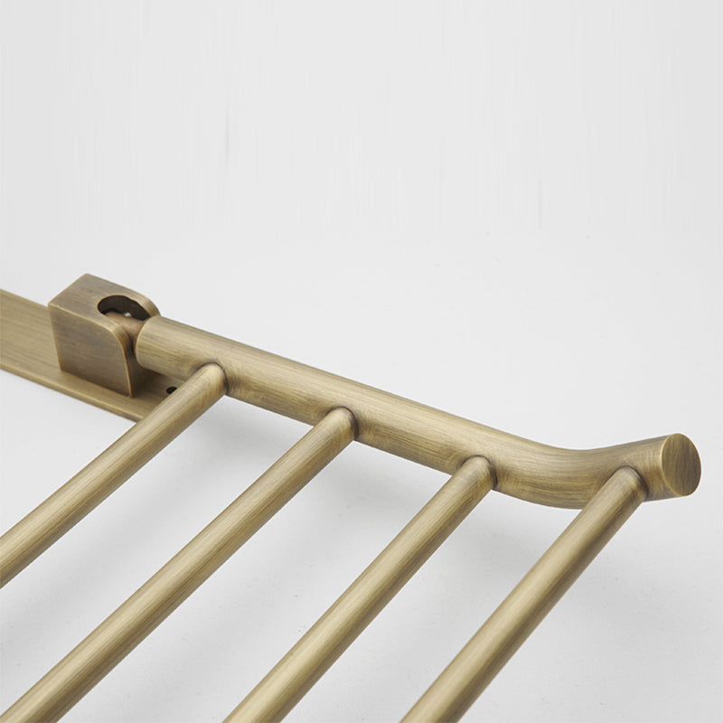 BowLift | Worn Brass Traditional Bathroom Set with Bath Shelf/Paper Holder & Towel Bar