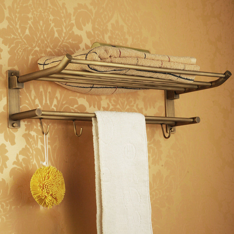 BowLift | Worn Brass Traditional Bathroom Set with Bath Shelf/Paper Holder & Towel Bar