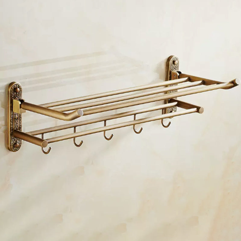 BowLift | Worn Brass Traditional Bathroom Set with Bath Shelf/Paper Holder & Towel Bar