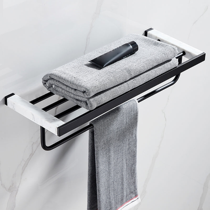 BowLift | Matt Black Bathroom Accessory Set made of Metal & Marble with Bath Shelf/Towel Holder