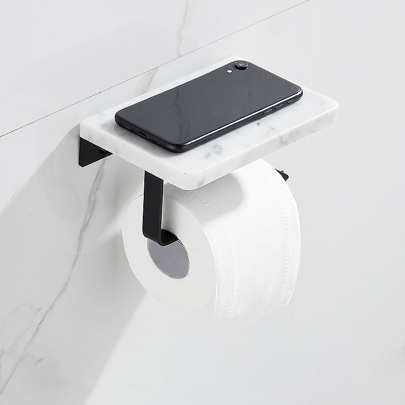 BowLift | Matt Black Bathroom Accessory Set made of Metal & Marble with Bath Shelf/Towel Holder