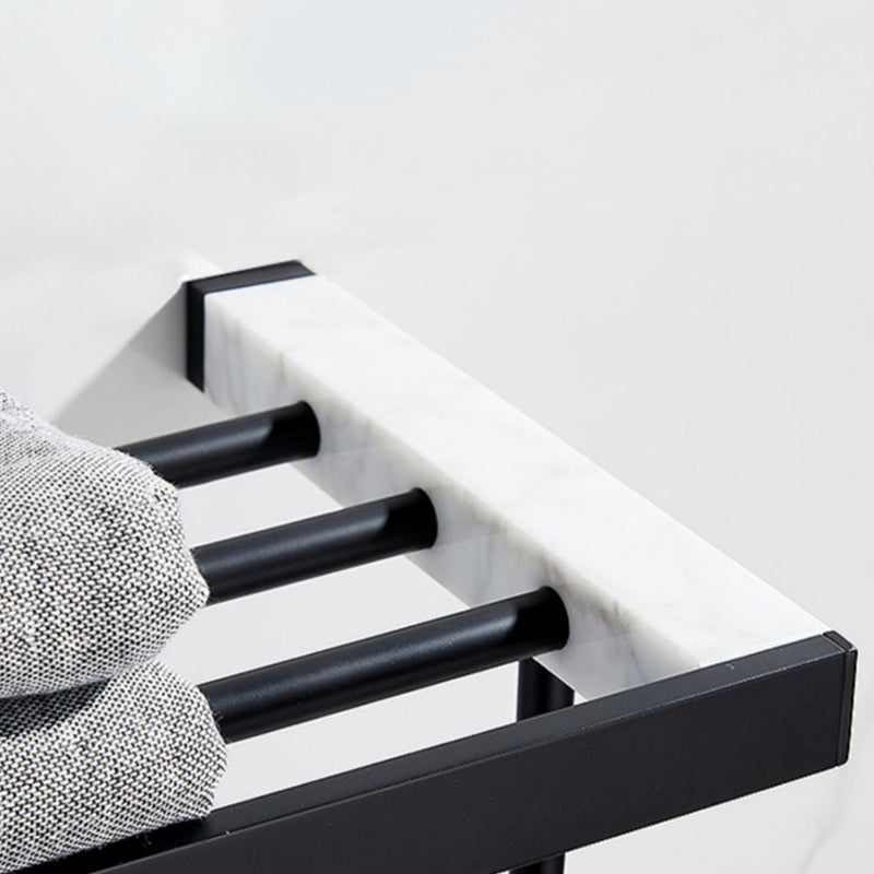 BowLift | Matt Black Bathroom Accessory Set made of Metal & Marble with Bath Shelf/Towel Holder