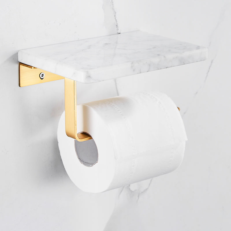 BowLift | Brushed Brass Bathroom Accessory Set Metal & Marble Bathroom Hardware Set with Bathtub Shelf