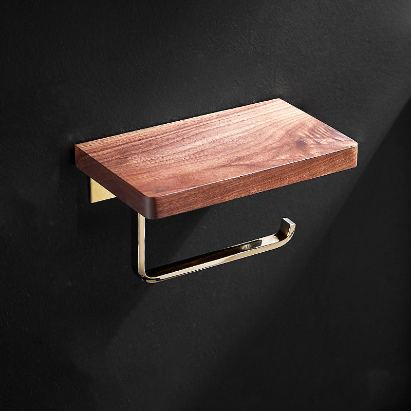 BowLift | Polished Brass Bathroom Hardware Set Metal & Wood Bathroom Set with Bath Shelf/Towel Bar