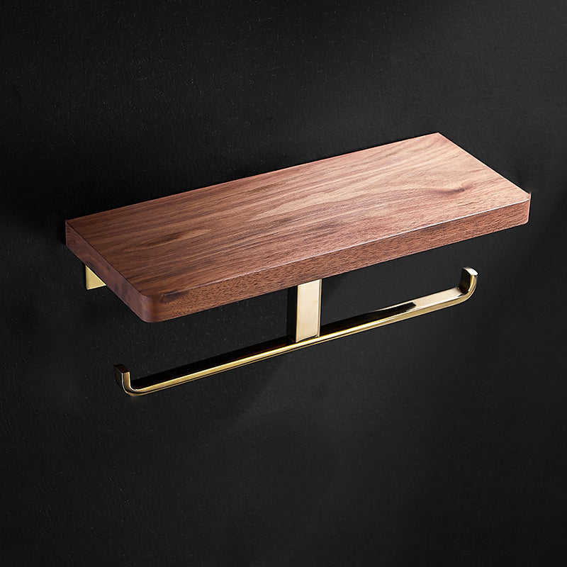 BowLift | Polished Brass Bathroom Hardware Set Metal & Wood Bathroom Set with Bath Shelf/Towel Bar