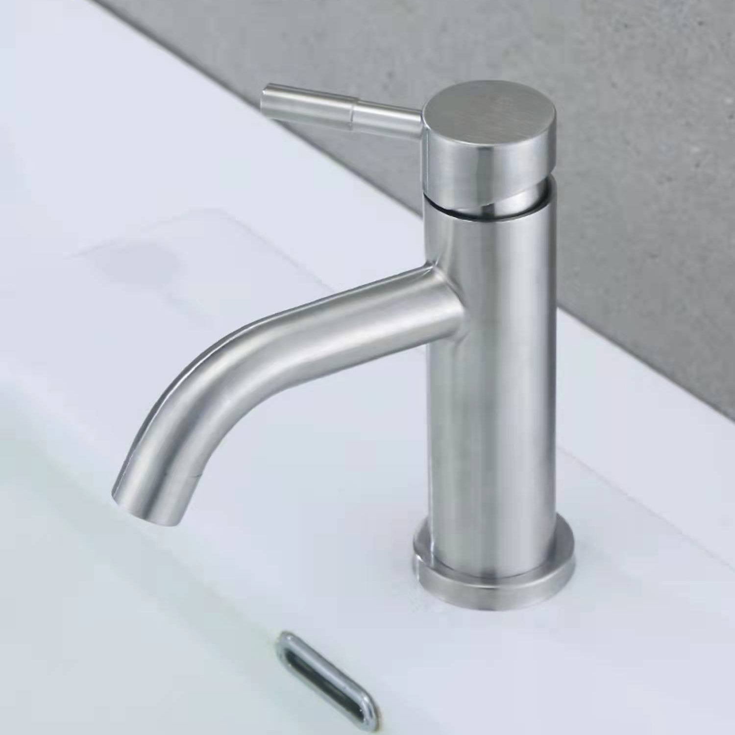 BowLift | Stainless Steel Bathroom Faucet Chrome Lever Handle Sink Faucet with 1 Hole