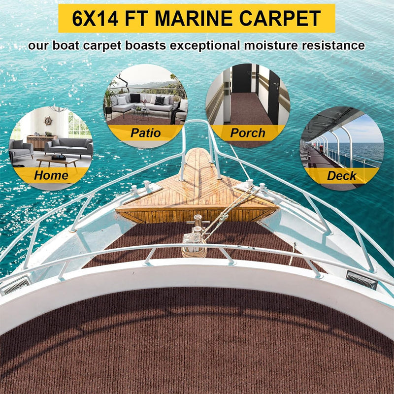 BowLift | Marine Carpet Deep Brown 6 FT × 14 FT Indoor/Outdoor Marine Carpeting with Water-Proof TPR Backing