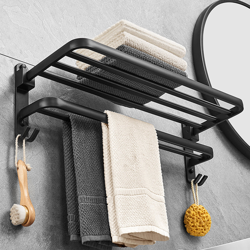 BowLift | Matt Black 5-piece modern bathroom accessory set with bath shelf/tower rod & paper holder