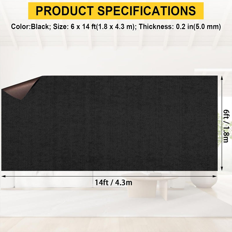BowLift | Marine Carpet Black 6 FT × 14 FT Boat Carpet Roll Marine Grade Boat Carpet with TPE Backing
