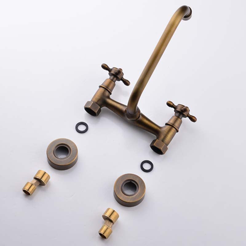 BowLift | Industrial Bathtub Outlet Trim Wall Mounted Full Copper Dual Cross Handle Low Arc Bathtub Faucet