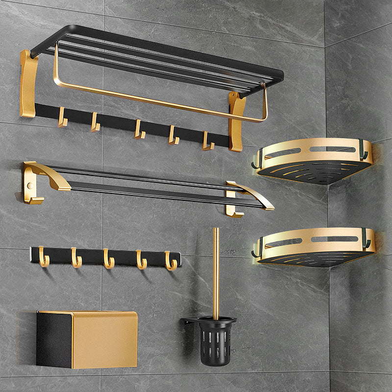BowLift | Contemporary Bath Accessories Set Black & Golden Bath Shelf/Towel Bar