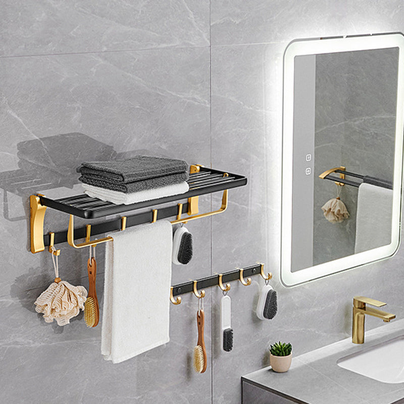 BowLift | Contemporary Bath Accessories Set Black & Golden Bath Shelf/Towel Bar