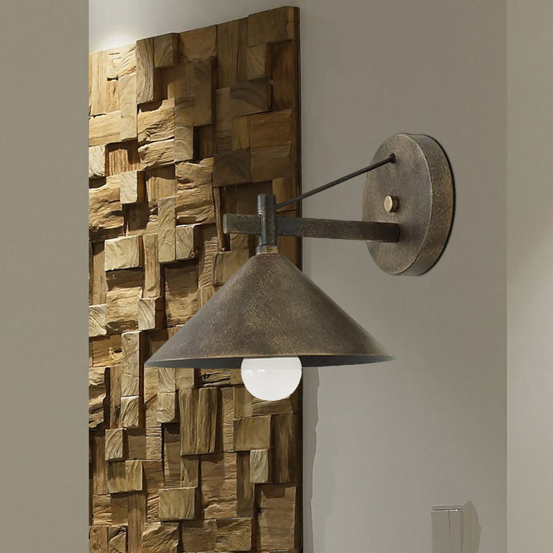 BowLift | 1 Metal Wall Lamp Light Industrial Aged Silver/Bronze Cone Dining Room Lighting Fixture