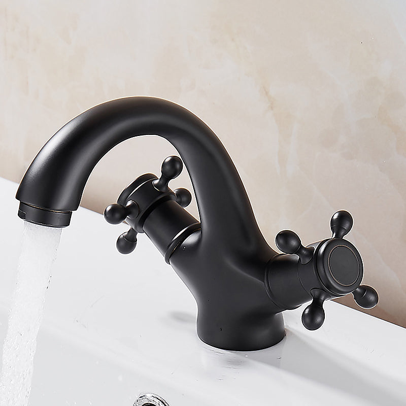 BowLift | Glam Vanity Sink Faucet Brass Cross Handles Low Arc Basin Faucet