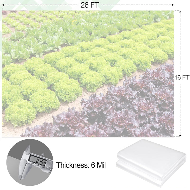 BowLift | 16 x 26 ft Clear Greenhouse Plastic Sheeting Toughness Plastic Cover 6 Mil Polyethylene Film