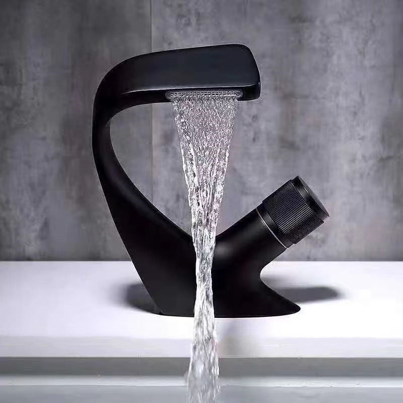 BowLift | Button Handle Faucet Contemporary Style Faucet with Waterfall Spout