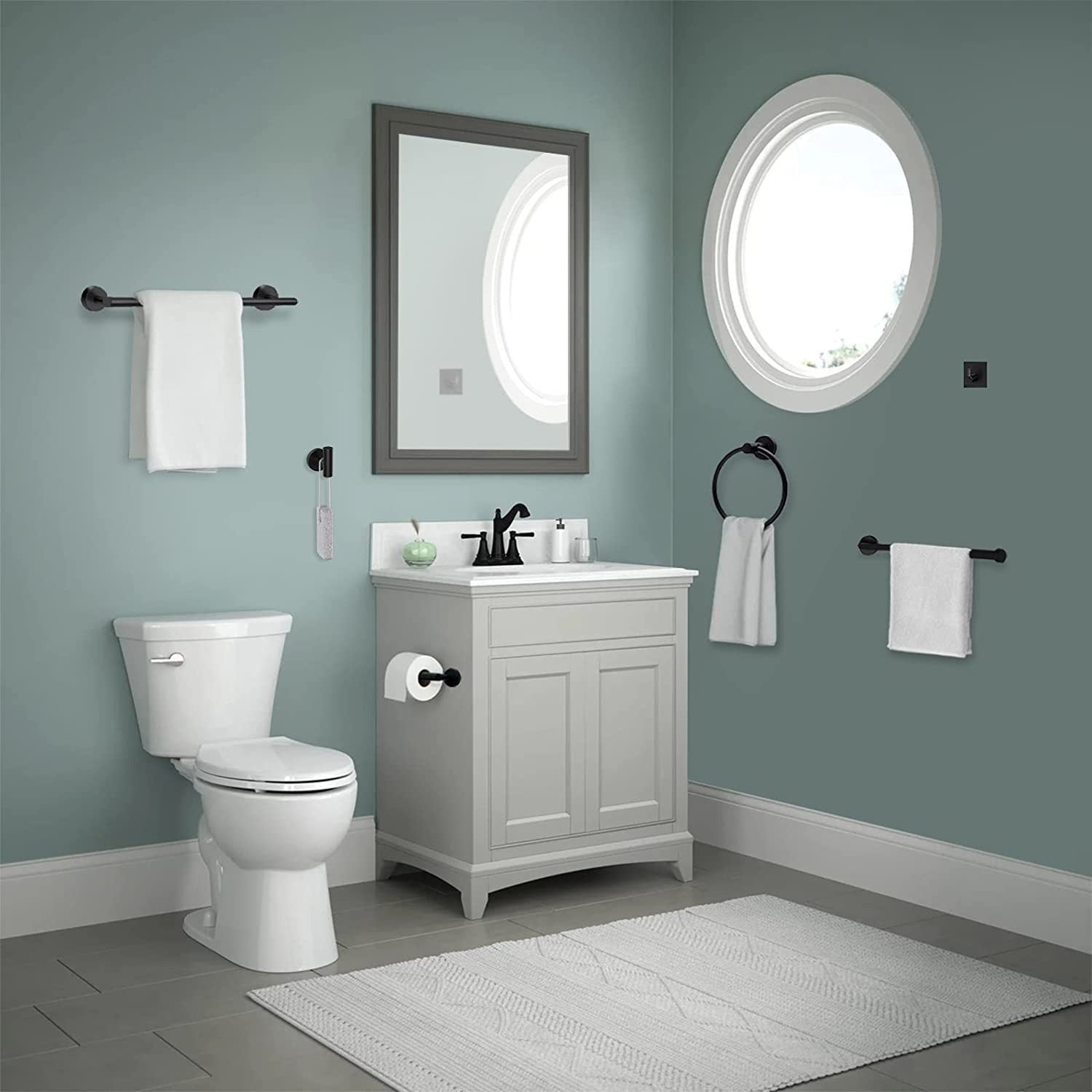 BowLift | Matt Black Bathroom Accessory Set Stainless Steel Towel Bar/Paper Holder/Bath Towel Hook
