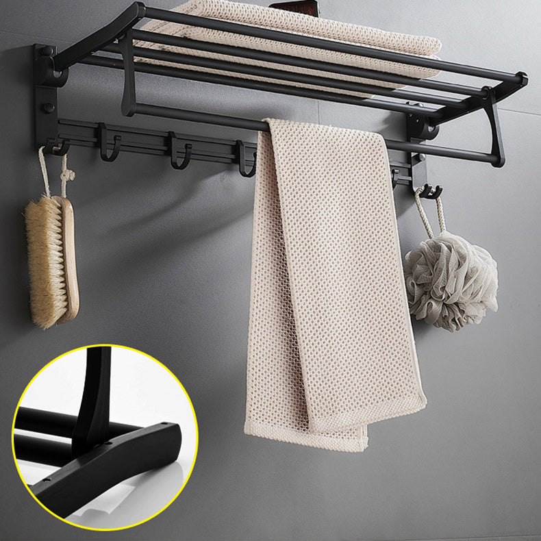 BowLift | 6-piece modern bathroom hardware set in matte black with bathroom shelf/towel holder & bathrobe hook