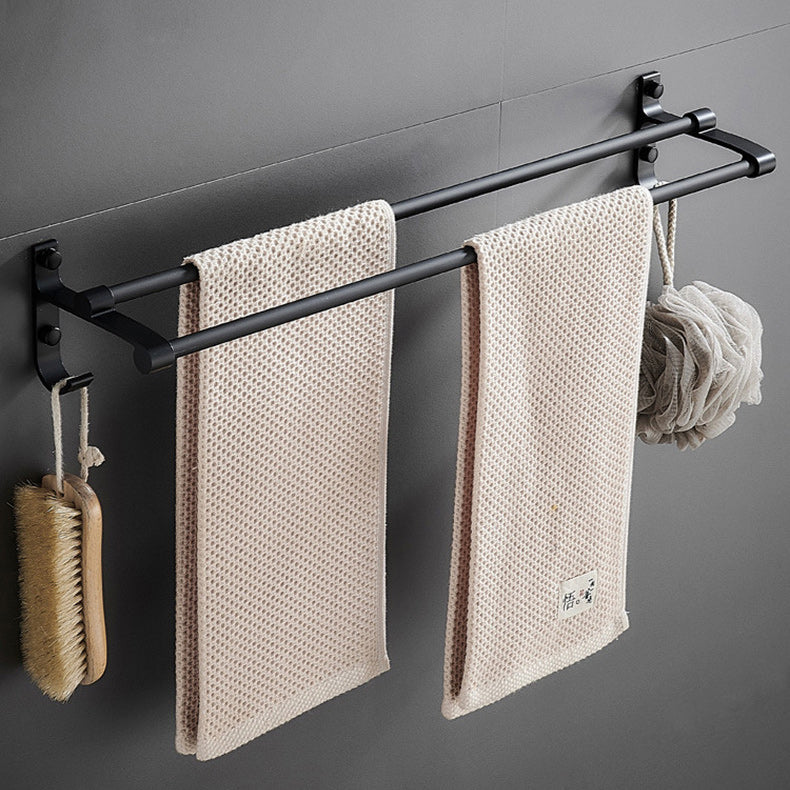 BowLift | 6-piece modern bathroom hardware set in matte black with bathroom shelf/towel holder & bathrobe hook