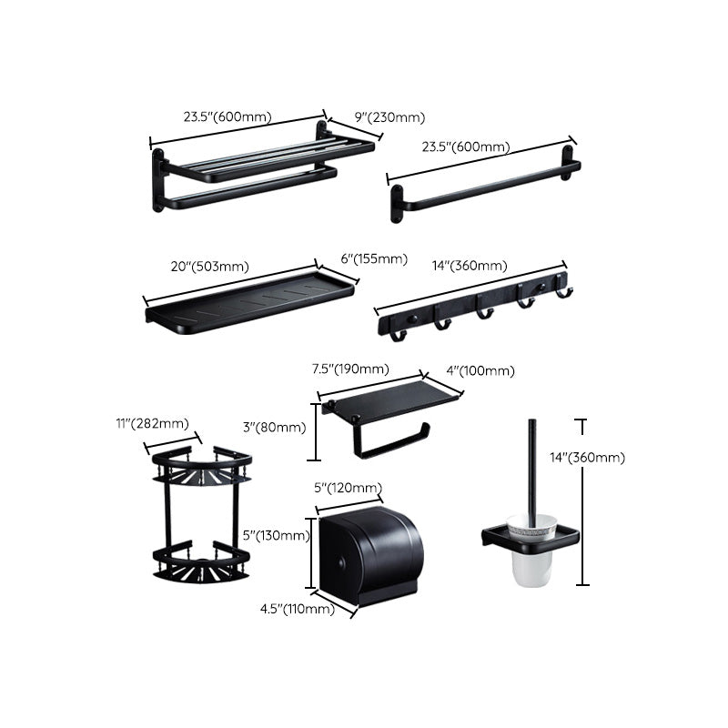 BowLift | Contemporary 8-piece Bathroom Accessory Set Matte Black Bathroom Shelf/Paper Holder/Towel Hook
