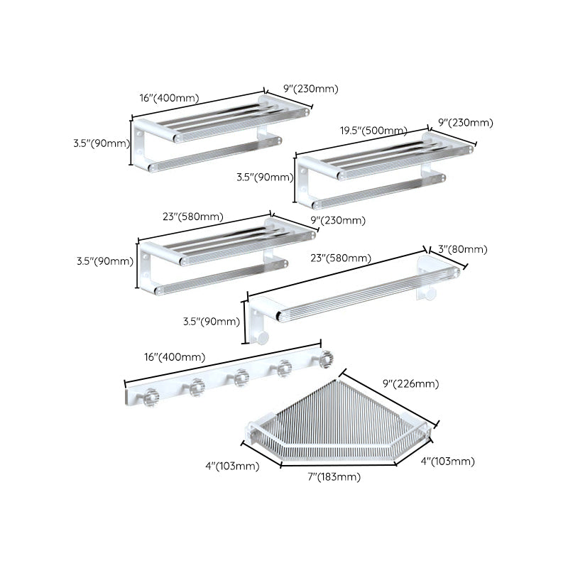BowLift | White & clear acrylic bathroom accessory set with towel holder/paper holder/robe hooks