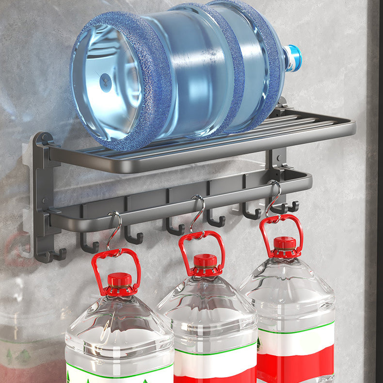 BowLift | Modern gray bathroom hardware set with bath shelf/towel holder/robe hook/toilet paper holder