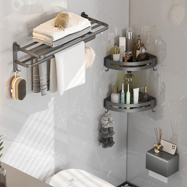 BowLift | Modern gray bathroom hardware set with bath shelf/towel holder/robe hook/toilet paper holder