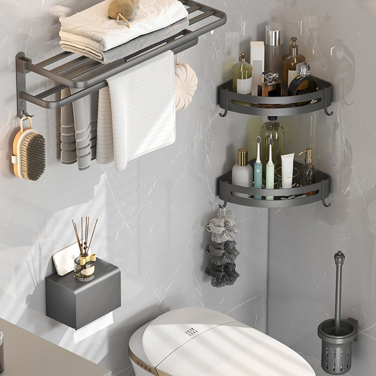 BowLift | Modern gray bathroom hardware set with bath shelf/towel holder/robe hook/toilet paper holder