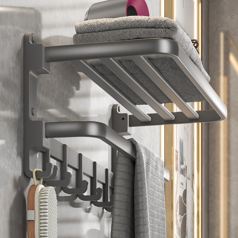 BowLift | Modern gray bathroom hardware set with bath shelf/towel holder/robe hook/toilet paper holder