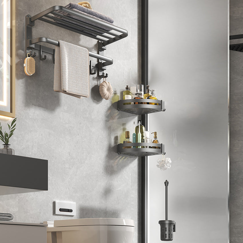 BowLift | Modern gray bathroom hardware set with bath shelf/towel holder/robe hook/toilet paper holder