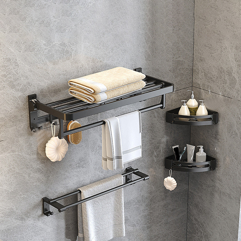 BowLift | Modern Matte Black Bathroom Accessory Set with Bath Shelf/Towel Hooks/Towel Bar