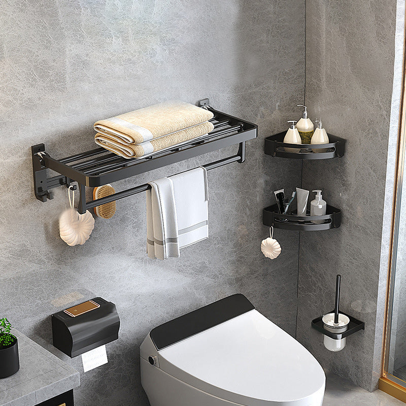 BowLift | Modern Matte Black Bathroom Accessory Set with Bath Shelf/Towel Hooks/Towel Bar