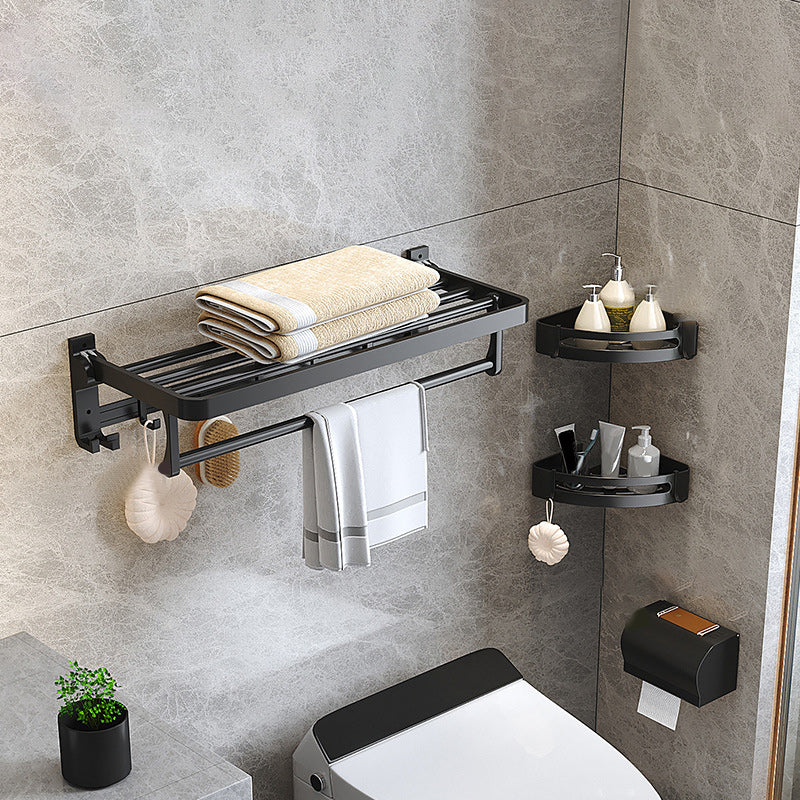 BowLift | Modern Matte Black Bathroom Accessory Set with Bath Shelf/Towel Hooks/Towel Bar