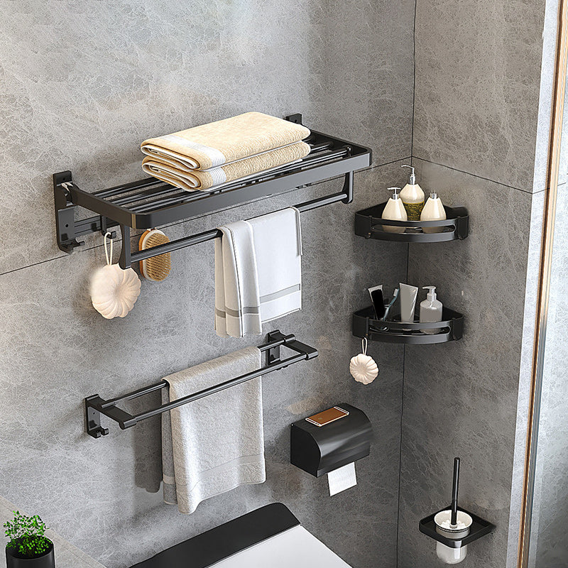 BowLift | Modern Matte Black Bathroom Accessory Set with Bath Shelf/Towel Hooks/Towel Bar
