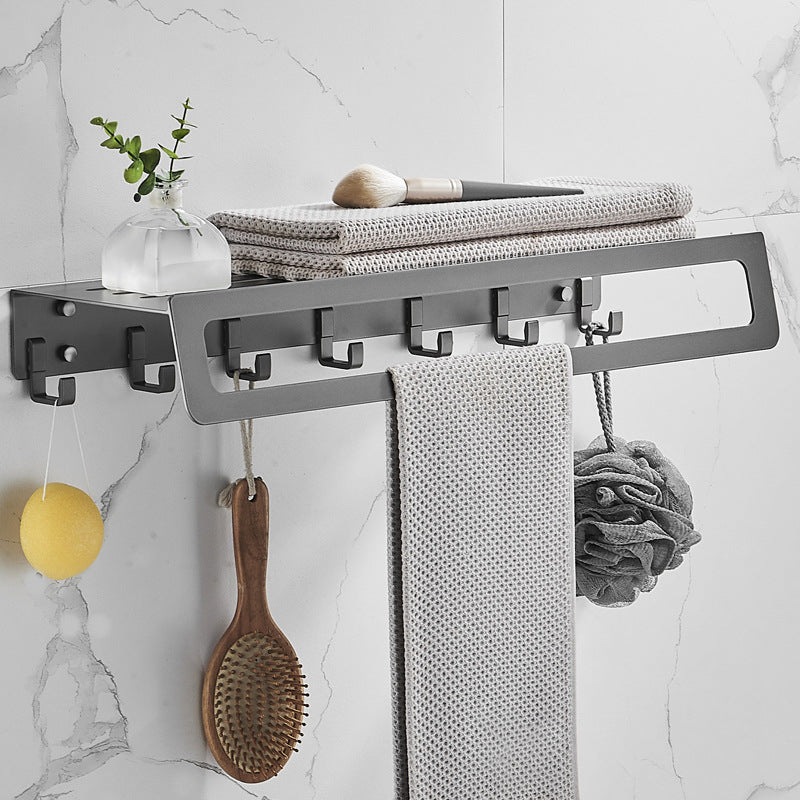 BowLift | 7-piece bathroom hardware set matte black/gray with bath shelf/towel holder/bath towel hooks