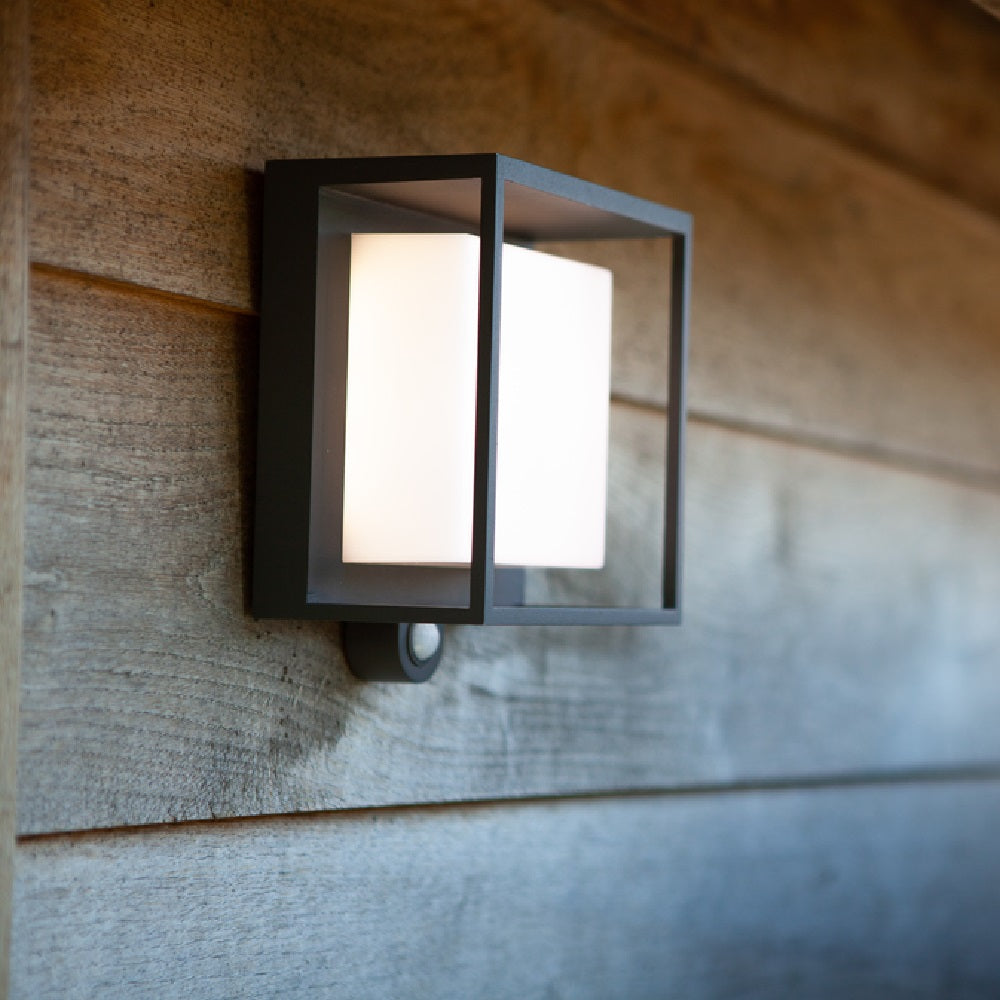 BowLift | Lutec 6934601118 Curtis LED Anthracite Solar Power Outdoor Modern Square Surface Mounted Wall Lamp with PIR