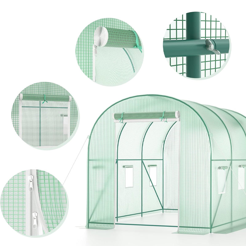 BowLift | 10x7x7FT Walk-in Tunnel Greenhouse with 6 Screen Windows Reinforced Frame Green House