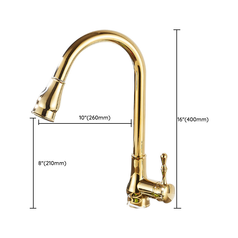 BowLift | Brushed Gold Kitchen Sink Faucet High Arc Swivel Spout with Pull-Down Spray Head