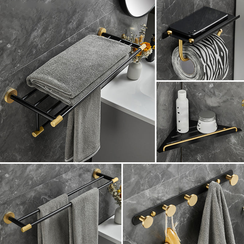 BowLift | 5-piece modern bathroom accessory set made of black brass bathroom hardware
