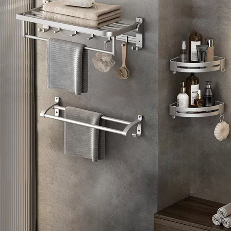 BowLift | Contemporary Silver Metal Bathroom Fixture Set with Triangle Bathroom Shelf