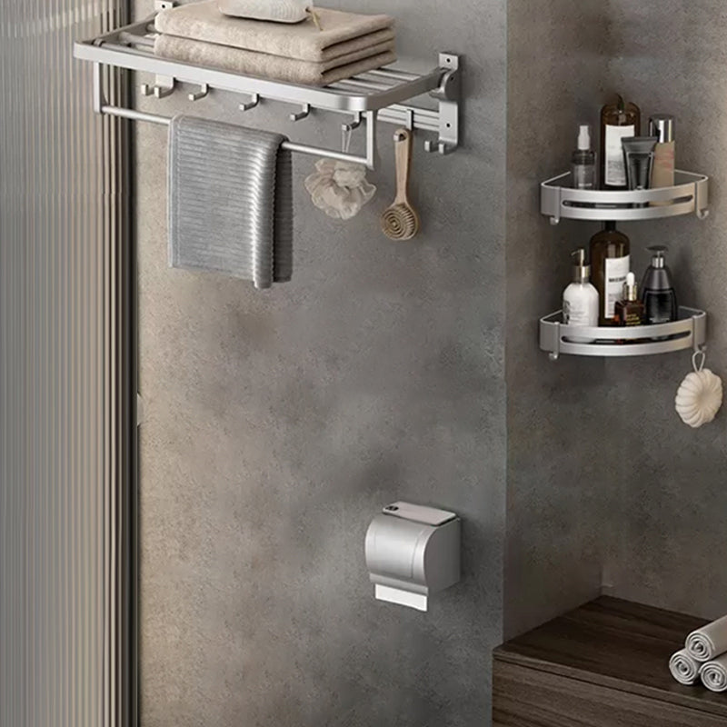 BowLift | Contemporary Silver Metal Bathroom Fixture Set with Triangle Bathroom Shelf