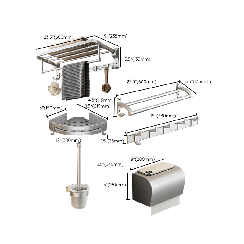 BowLift | Contemporary Silver Metal Bathroom Fittings Set with Triangle Bathroom Shelf