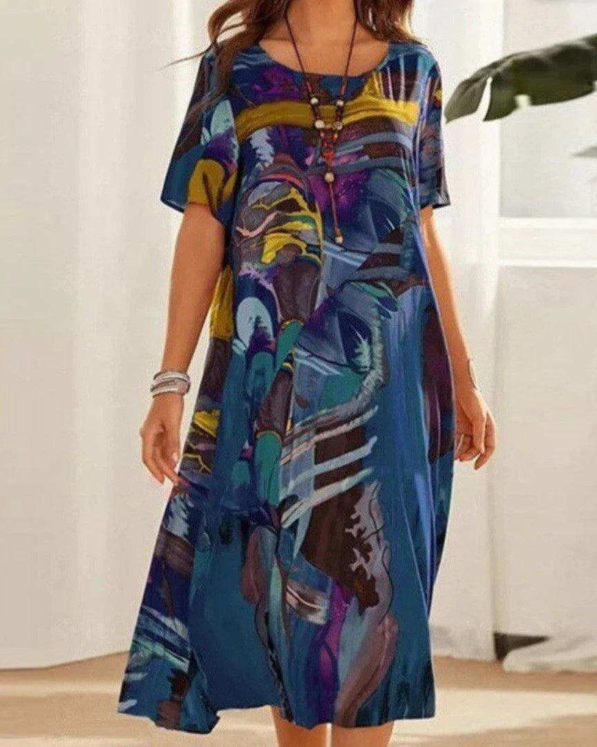 Abstract Pattern Casual Dress with Relaxed Fit