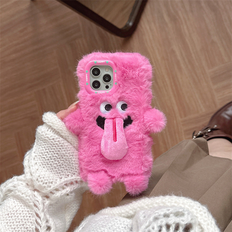 BowLift | Funny Tongue Sticking Out Plush Phone Case For iPhone