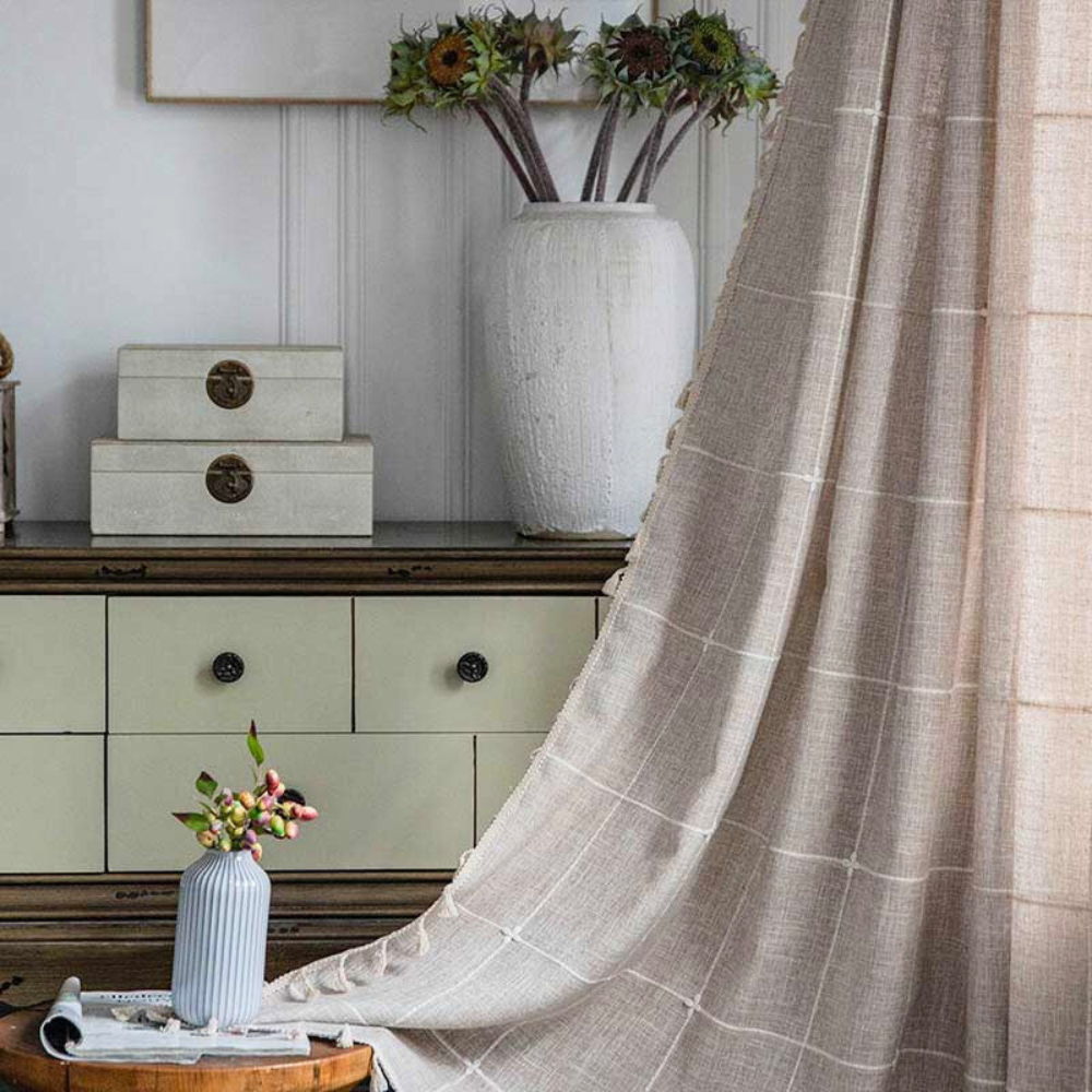 BowLift | Plaid Tassel Semi-Blackout Curtains – Boho Style Drapes
