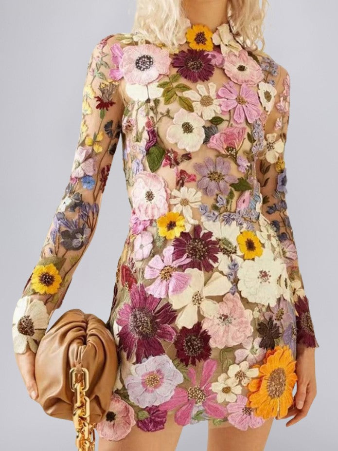 3D Floral Dress with Sustainable Fabric and Elegant Detailing
