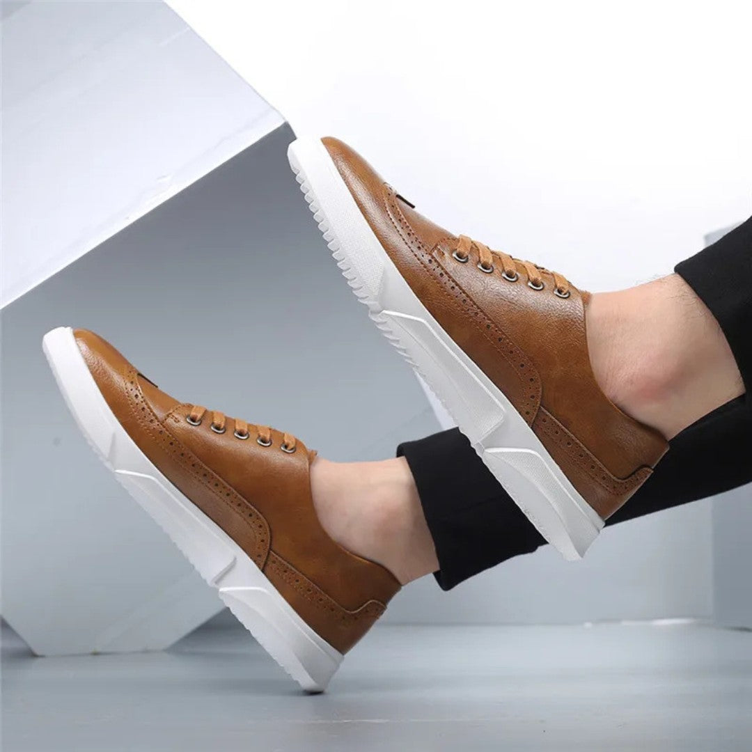 Leather Brogue Sneakers with Rubber Sole