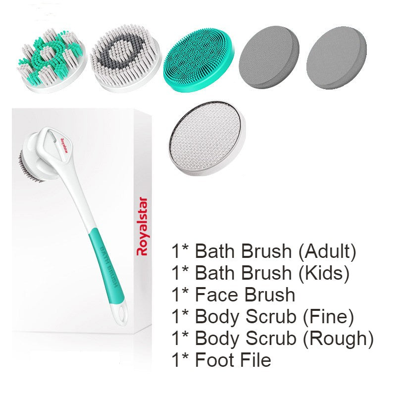 BowLift | All-in-One Rechargeable Body Brush Set, with 7 Replaceable Heads & Long Handle for Body, Face, Foot, Adult & Kids